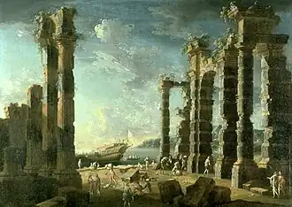 Vestiges du port de la Rome antique d'Ostie par Leonardo Coccorante.