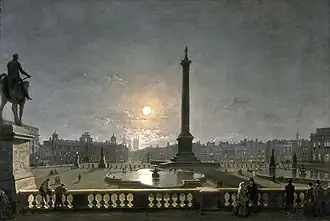 Trafalgar Square by Moonlight : Trafalgar Square sous le clair de lune, aux environs de 1865. Représentation conservée au Museum of London.
