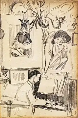 Intérieur du cabaret Le Mirliton. Crayon sur Papier.