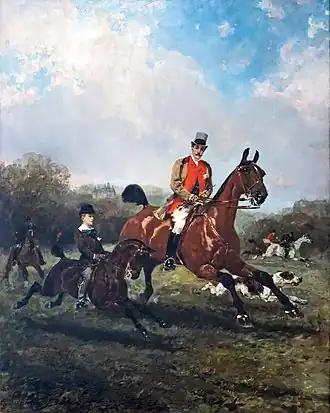 Le comte Geoffroy de Ruillé chassant à courre, son fils à ses côtés, le château de Gallerande au fond 1892, musée Toulouse-Lautrec.