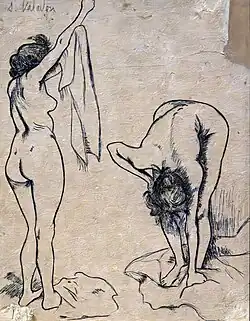 Femmes dans la salle de bain (1895), Crayon sur carton, Signé, Collection Privée.