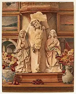 Composition au Calvaire et bouquets d'immortelles, huile sur panneau de bois.