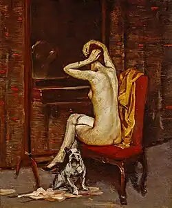 Nu féminin assis de dos avec un chien (Pierot) (1923)