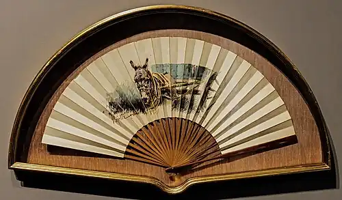 Eventail avec un âne tirant une charrette (1896)