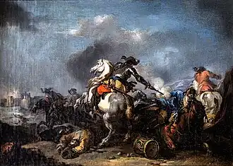 Scène de bataille - cavalier avec arme à feu sur cheval blanc, 1755, Pinacoteca Querini Stampalia