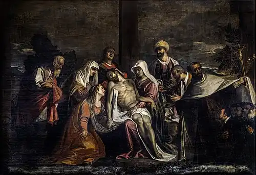 La Pietà avec Nicodème, Jean, Joseph d’Arimatie, et le carmélite Saint Albert