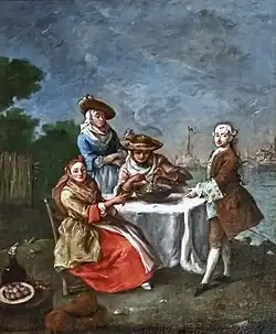 Dans les jardins de la lagune (Autoportrait de Longhi). 1755-1760