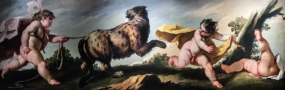 Putti jouant avec un léopard par Gaspare Diziani