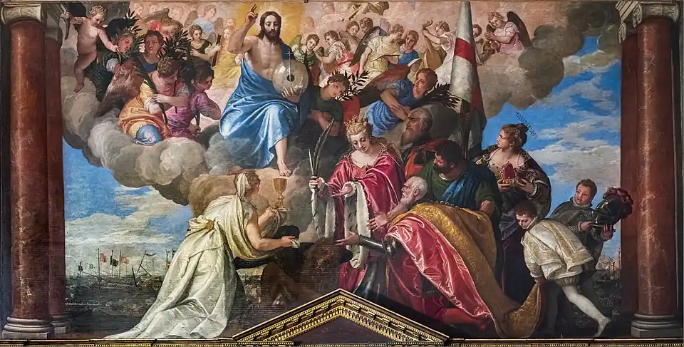 Son portrait dans le salle du conseil du Palais des doges par Veronese