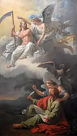 Saint Jean dans l’île de Patmos, huile sur toile de Louis-Jean-François Lagrenée, 1758. Tableau exposé dans le transept septentrional.