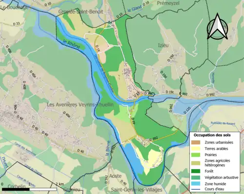 Carte en couleurs présentant l'occupation des sols.