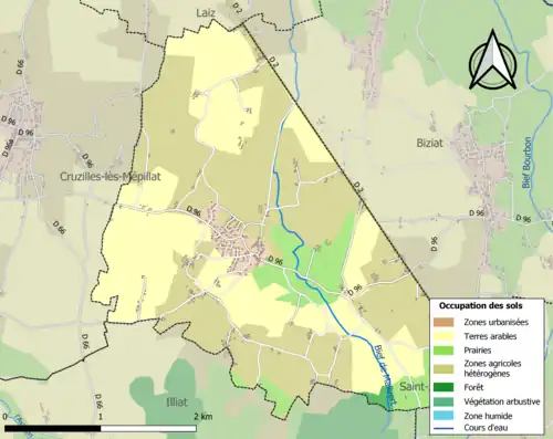 Carte en couleurs présentant l'occupation des sols.
