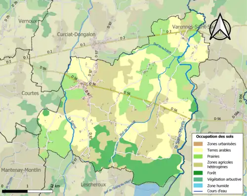 Carte en couleurs présentant l'occupation des sols.