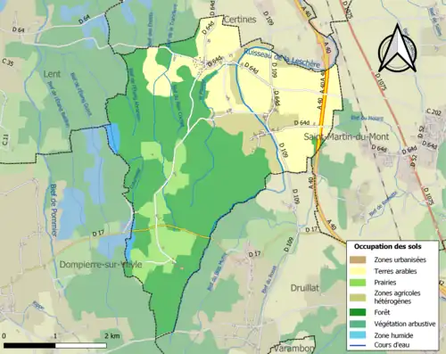 Carte en couleurs présentant l'occupation des sols.