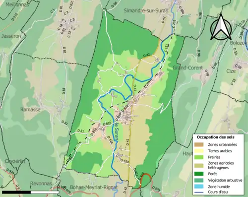 Carte en couleurs présentant l'occupation des sols.