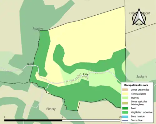 Carte en couleurs présentant l'occupation des sols.