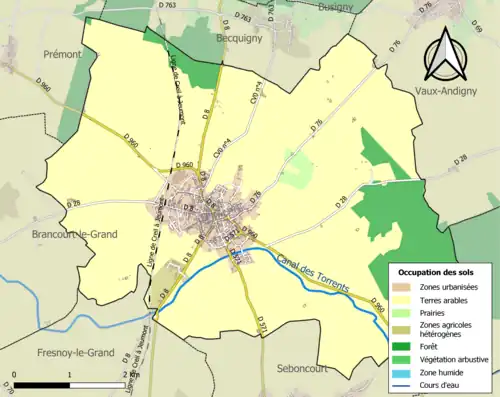 Carte en couleurs présentant l'occupation des sols.
