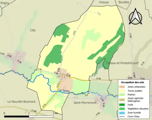 Carte en couleurs présentant l'occupation des sols.