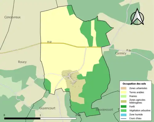 Carte en couleurs présentant l'occupation des sols.