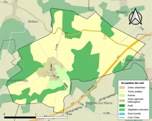 Carte en couleurs présentant l'occupation des sols.