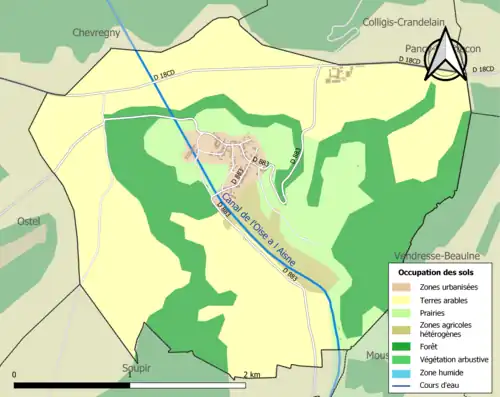Carte en couleurs présentant l'occupation des sols.