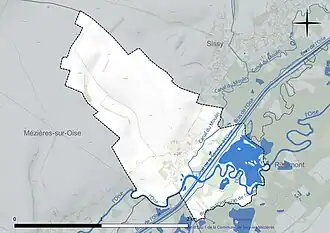 Carte en couleur présentant le réseau hydrographique de la commune