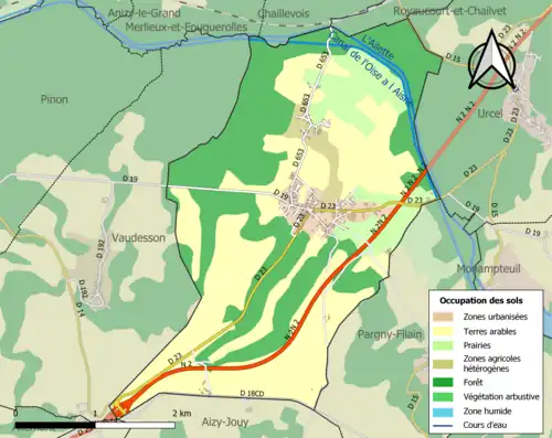 Carte en couleurs présentant l'occupation des sols.
