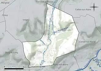 Carte en couleur présentant le réseau hydrographique de la commune