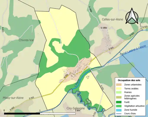 Carte en couleurs présentant l'occupation des sols.