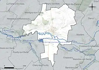 Carte en couleur présentant le réseau hydrographique de la commune