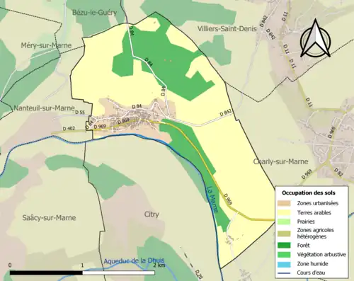 Carte en couleurs présentant l'occupation des sols.