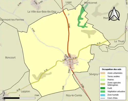 Carte en couleurs présentant l'occupation des sols.