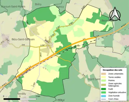 Carte en couleurs présentant l'occupation des sols.