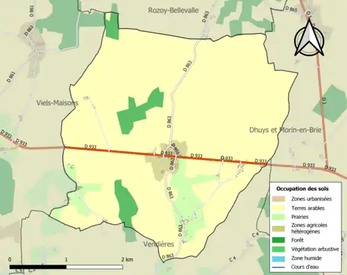 Carte en couleurs présentant l'occupation des sols.