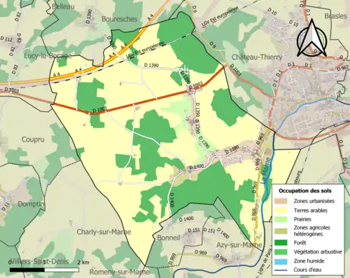 Carte en couleurs présentant l'occupation des sols.