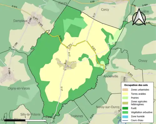 Carte en couleurs présentant l'occupation des sols.