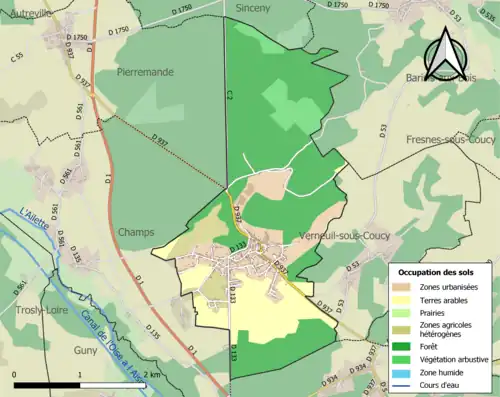 Carte en couleurs présentant l'occupation des sols.