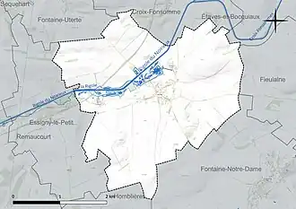 Carte en couleur présentant le réseau hydrographique de la commune