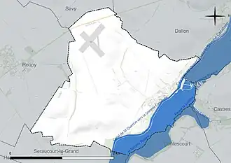 Carte en couleur présentant le réseau hydrographique de la commune