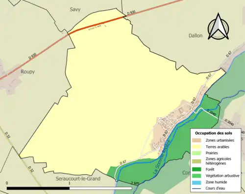 Carte en couleurs présentant l'occupation des sols.