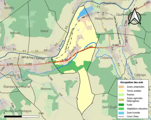 Carte en couleurs présentant l'occupation des sols.