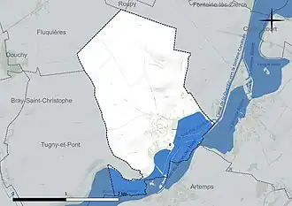Carte en couleur présentant le réseau hydrographique de la commune