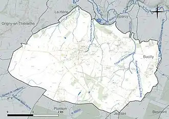 Carte en couleur présentant le réseau hydrographique de la commune