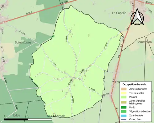 Carte en couleurs présentant l'occupation des sols.