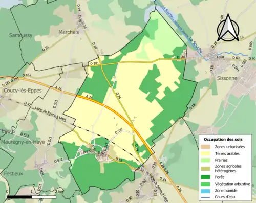 Carte en couleurs présentant l'occupation des sols.