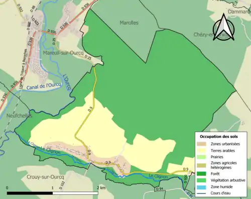 Carte en couleurs présentant l'occupation des sols.
