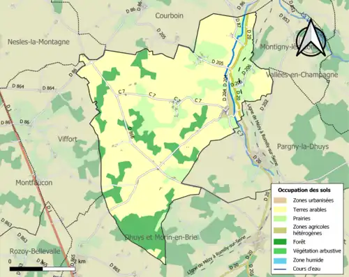 Carte en couleurs présentant l'occupation des sols.