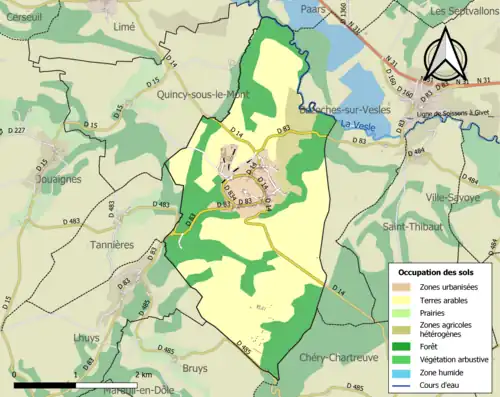 Carte en couleurs présentant l'occupation des sols.