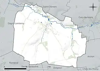 Carte en couleur présentant le réseau hydrographique de la commune