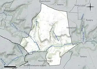 Carte en couleur présentant le réseau hydrographique de la commune